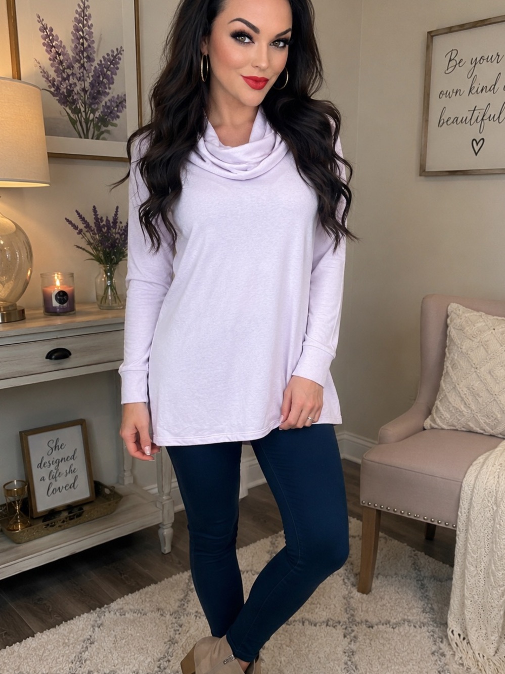 Adyson Parker Pale Lavender Cowl Neck Sweater